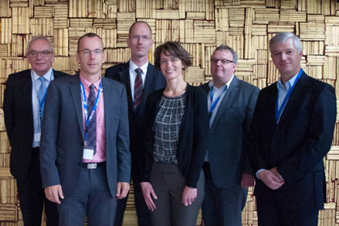 v.l.n.r. Dietmar Kunze (Ellipsis GmbH), Dr. Andreas Paul (Océ Printing Systems GmbH), Dr. Jörg Pohé (Hell Gravure Systems GmbH), Beatrix Genest (SID), Dr. Jochen Hertlein (Nestlé Deutschland AG), Volker Reimer (Mondi Trebsen GmbH)