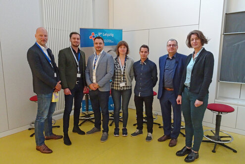 Die Referenten: Robert Bierfreund, Lukasz Witjes und Dennis Wohlleben (alle Interprint), Josefine Preuß und Dominik Arnold (Masterstudenten der HTWK Leipzig