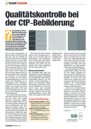 Druck & Medien - Ausgabe 10/2012 - Qualitätskontrolle bei der CtP-Bebilderung
