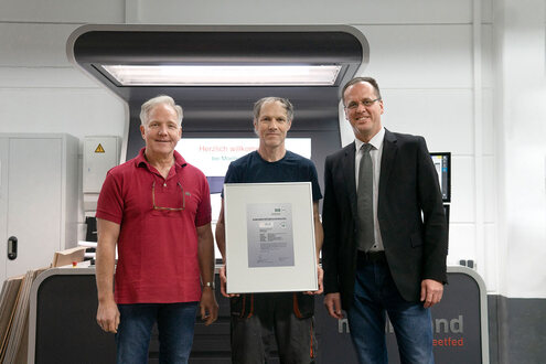 von links nach rechts: Andreas Herde (Mitarbeiter Vorstufe), Uwe Simon (Bereichsleiter Druck), Sylvio Antmann (Geschäftsführer)