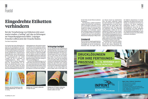 Druck und Medien - Ausgabe 05/2017 - Eingedrehte Etiketten verhindern Druck und Medien - Ausgabe 05/2017 - Eingedrehte Etiketten verhindern